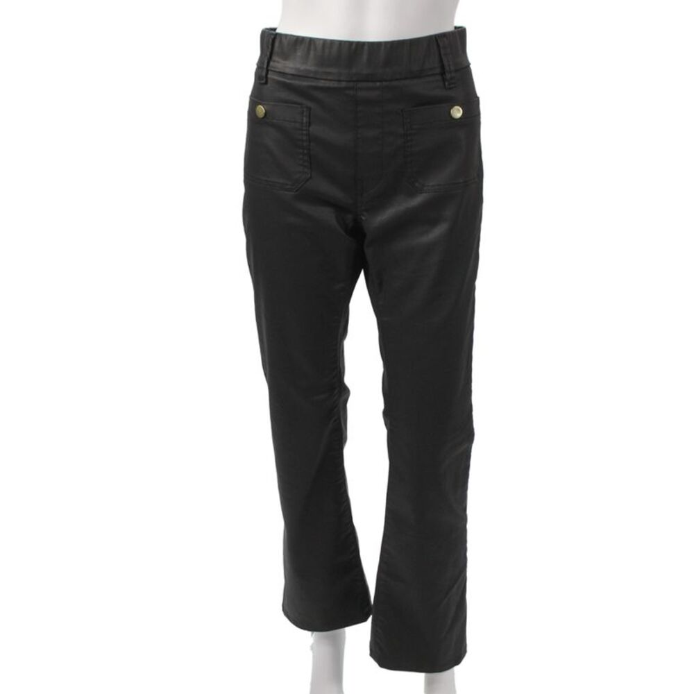 Flog Women Cropped Black Pants Button 98% Cotton Stretch Size 28